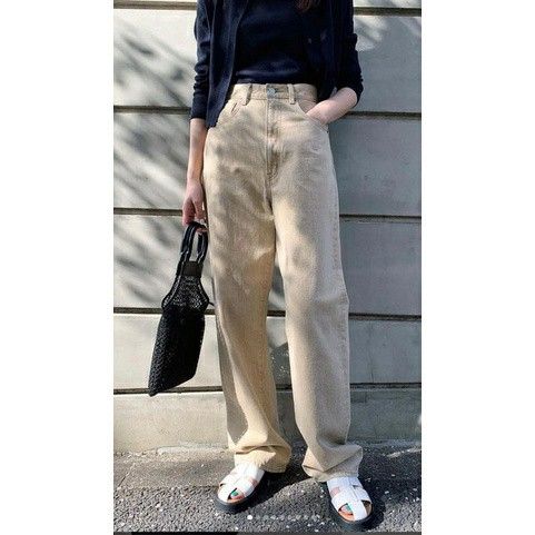 Moussy 低彩度直筒牛仔褲BEG(HW COLOR LOOSE STRAIGHT), 她的時尚, 褲