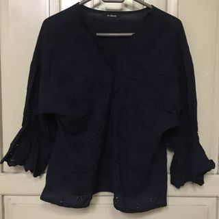 Navy Blue Blouse w/ Eyelets