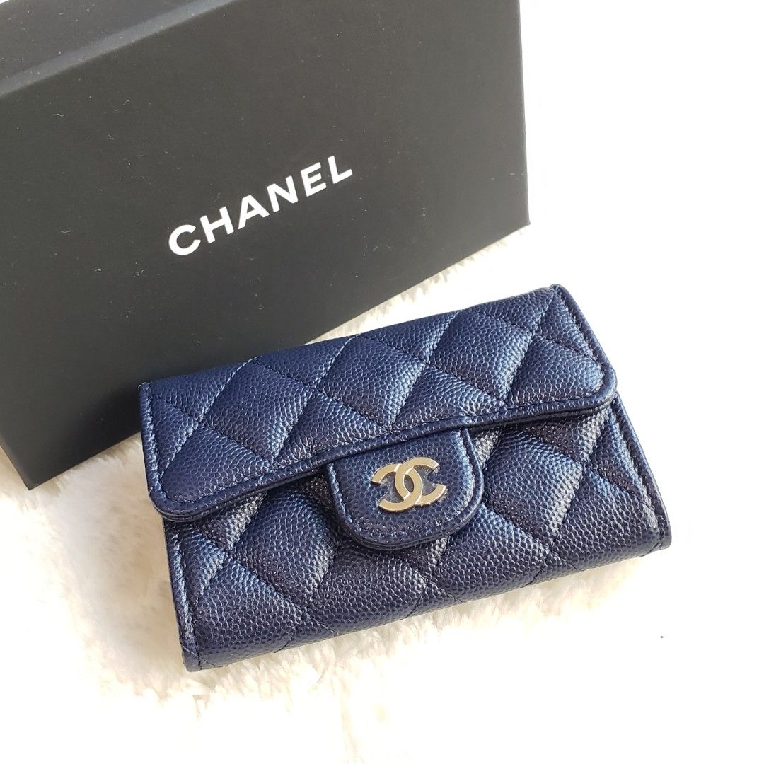 Chanel Classic Key Holder Grained Calfskin Gold-tone Navy Blue in