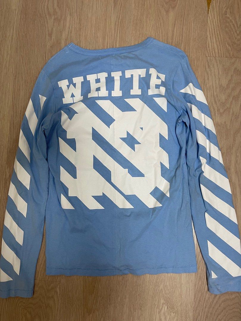 Off White 14SS Blue Long Sleeve Tee Men s Fashion Tops Sets