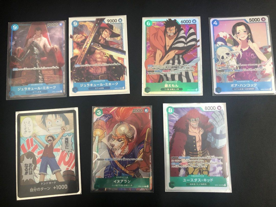 (SET with mihawk aa cheap) One pieceTCG Romance Dawn cards , Hobbies