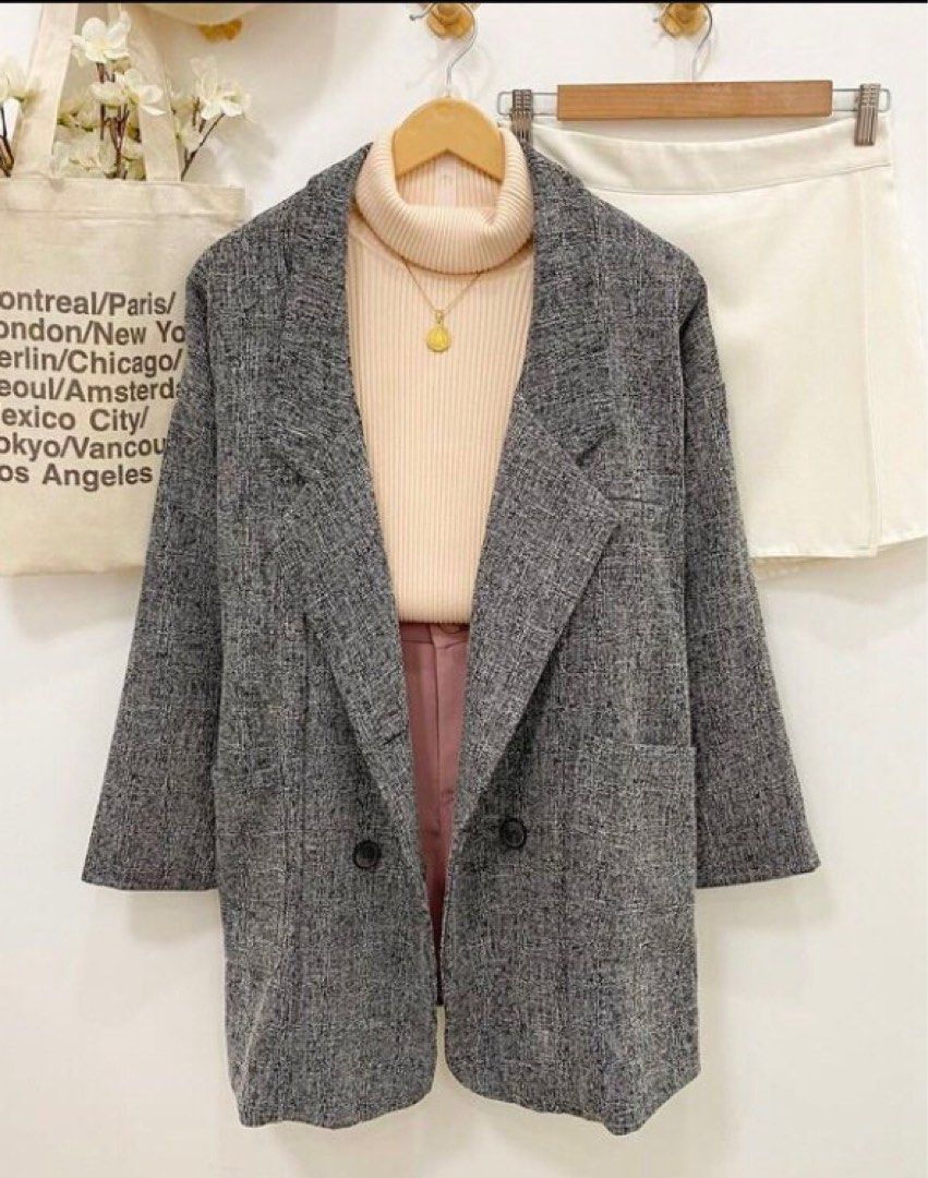 Oversized Tweed Blazer, Women's Fashion, Coats, Jackets and Outerwear ...