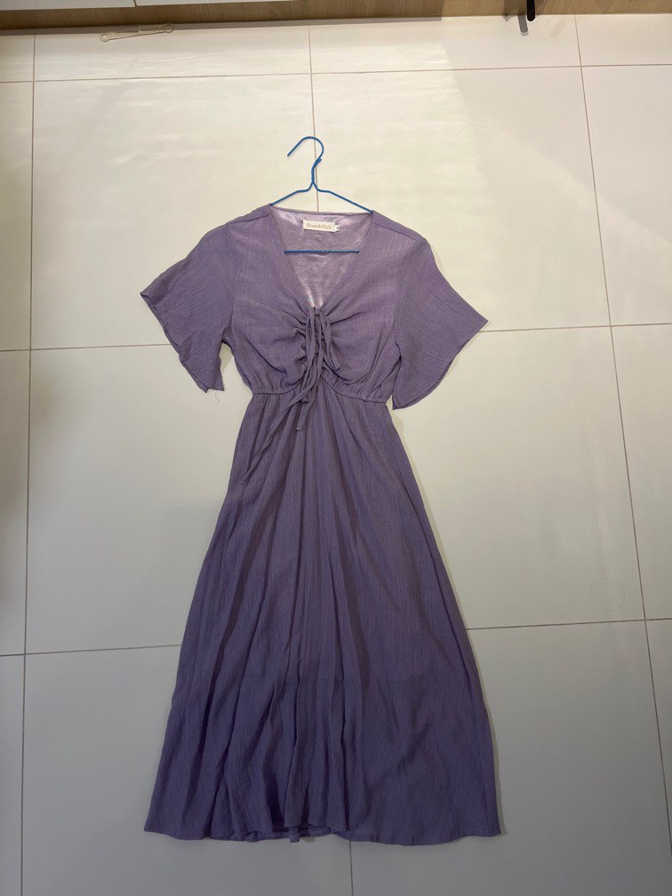 Purple flutter sleeve clearance dress