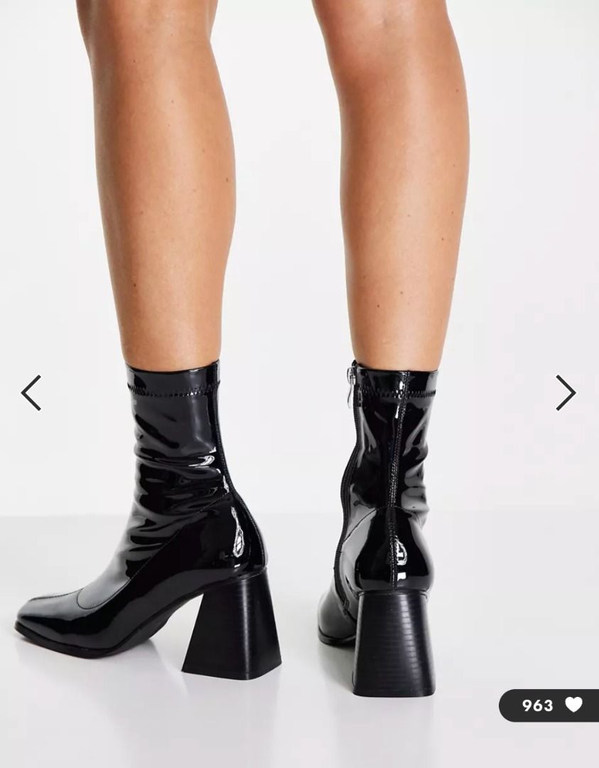 RAID Mid Heel Sock Boot in Black Patent Women s Fashion Footwear