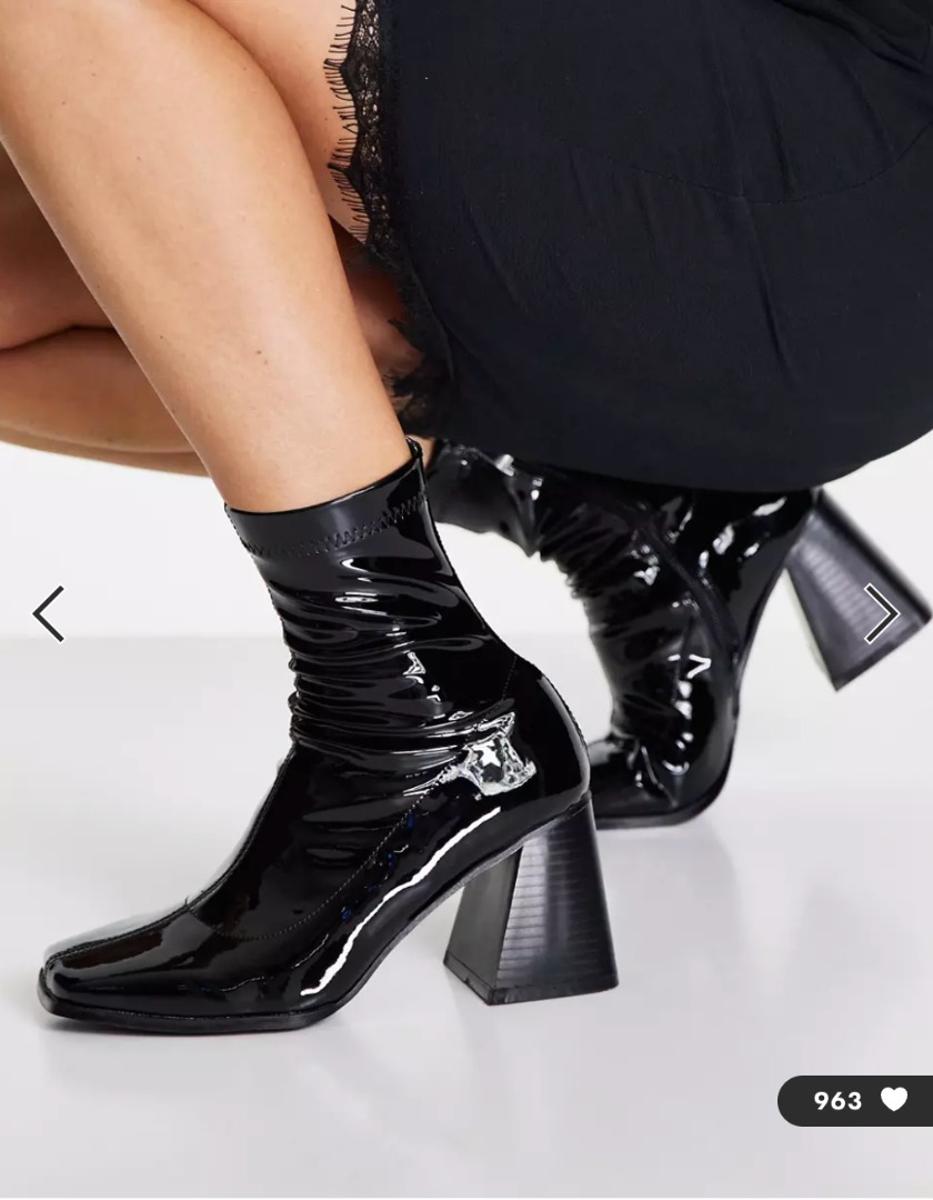 RAID Mid Heel Sock Boot in Black Patent Women s Fashion Footwear