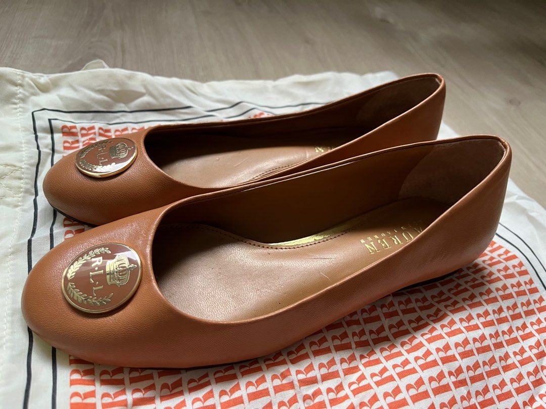 Ralph Lauren brown leather ballet flats in size 6B, Women's Fashion,  Footwear, Flats on Carousell