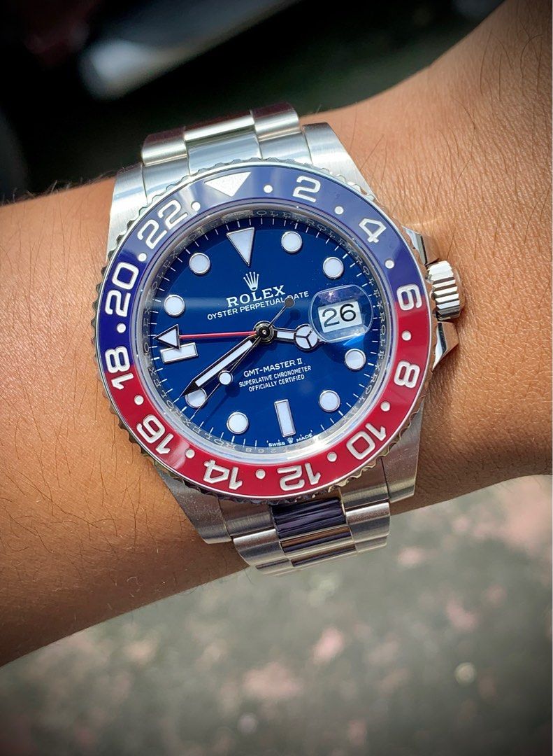 Rare Rolex Discontinued Pepsi White Gold Blue, Luxury, Watches on Carousell