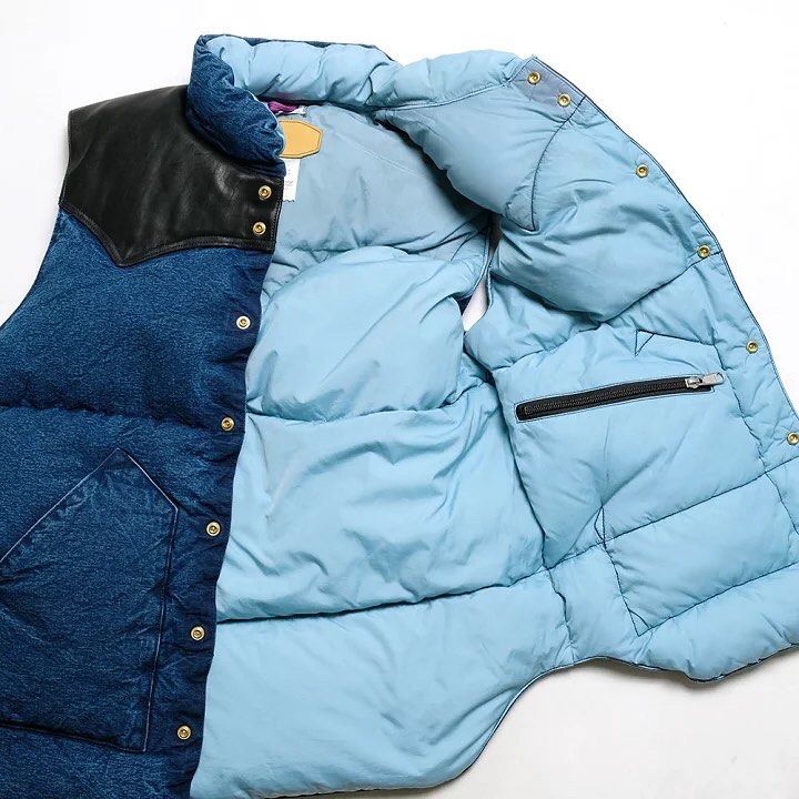 Rocky Mountain x WAREHOUSE Featherbed INDIGO CHAMBRAY DOWN VEST