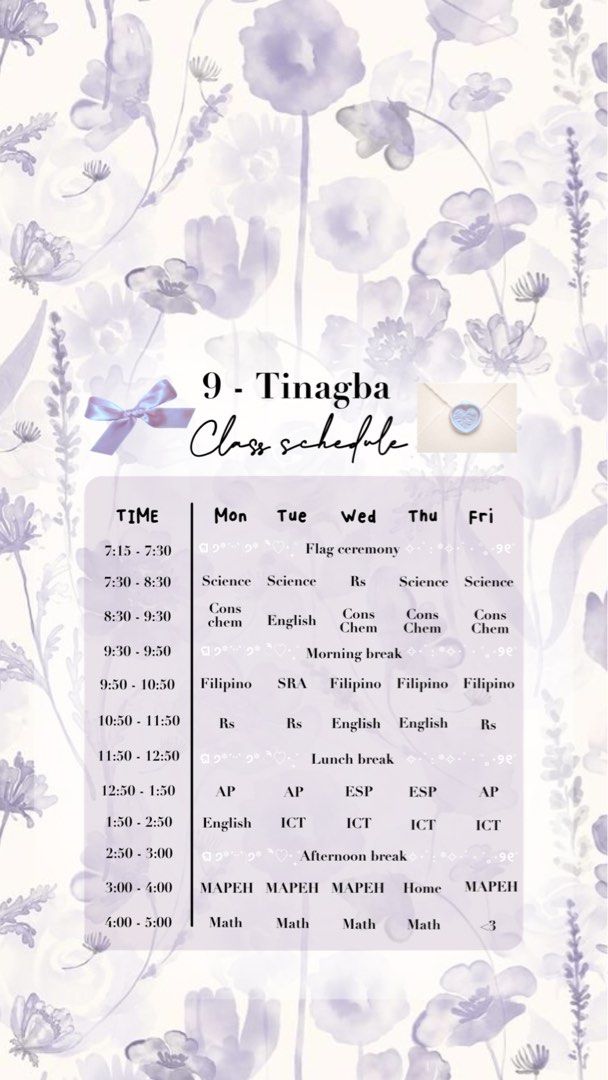 Class Schedule Template Lockscreen