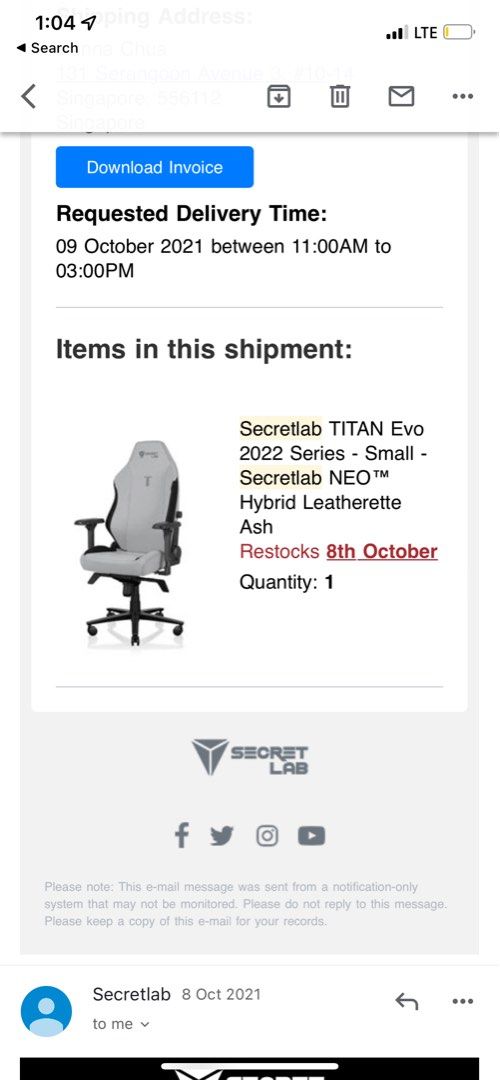 Secret lab titan evo ash as good as new, Furniture & Home Living ...