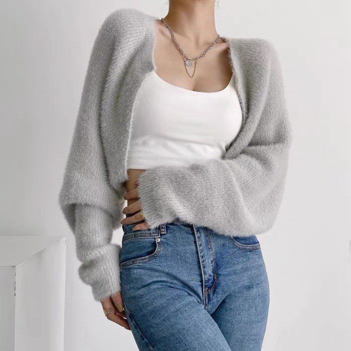 Fuzzy on sale grey cardigan