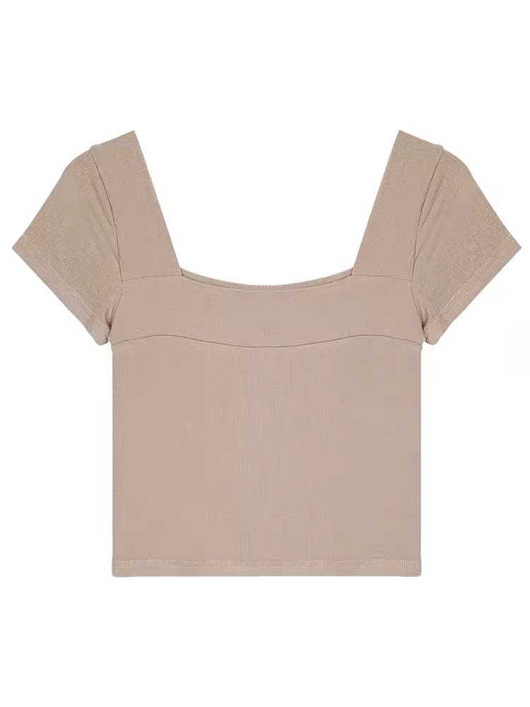 square neck brown crop top, Women's Fashion, Tops, Shirts on Carousell