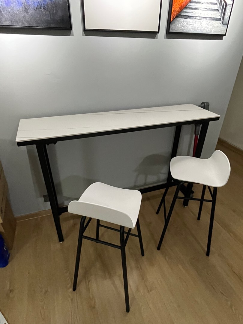 Stone Bar Table (2 high chairs), Furniture & Home Living, Furniture