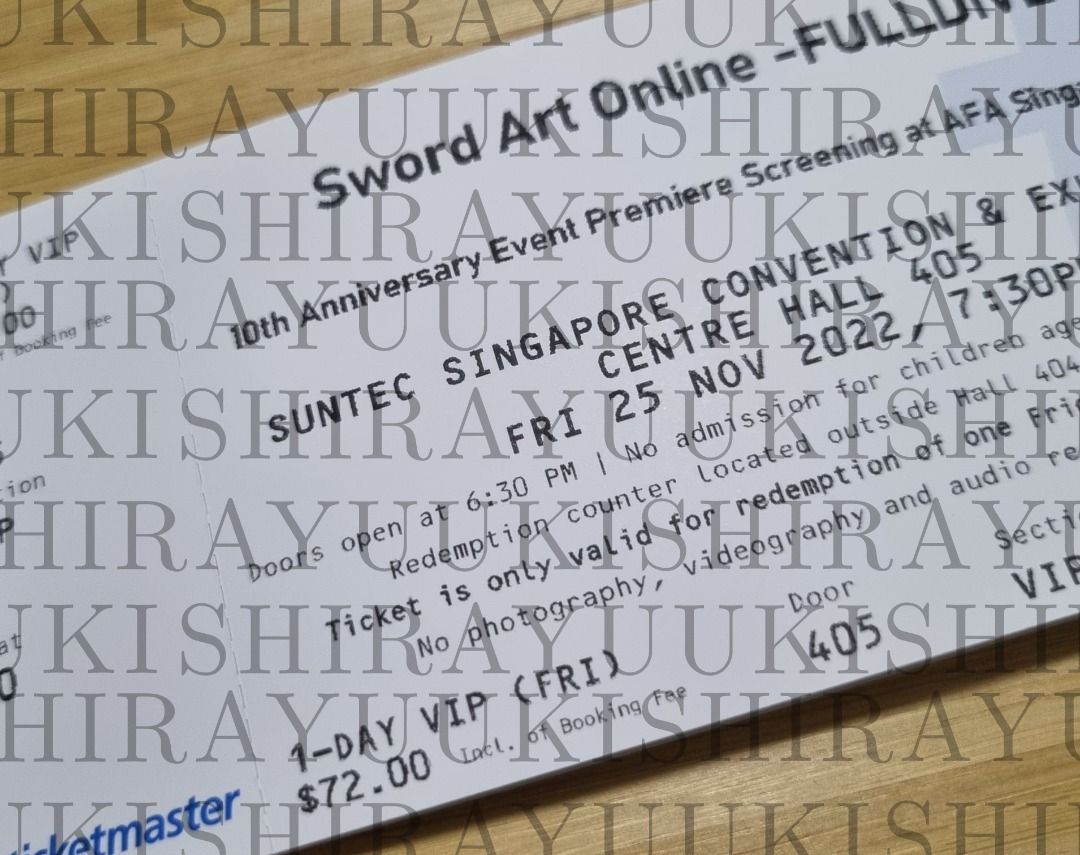 Sword Art Online Full Dive Screening x Anime Festival Asia 2022 AFA VIP  Ticket , Tickets & Vouchers, Event Tickets on Carousell