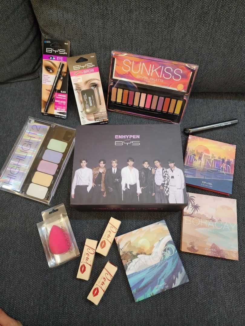 Take all Enhypen x BYS VIP Kit B (Category: Makeup) located in Quezon City. Submitted by letsraidclosets (Listing ID 1196566297, Image 2). Description: All brand new & unopened. Full set, no ticket & box. Bought for the VIP ticket Kit Includes: Sunkiss BYS eyeshadow palette Highlight 2 BYS Highlighter palette 3x BYS 10Th Year Anniversary Palettes: - Manila Blush & Highlighter palette - Boracay Foundation palette - Siargao Eyeshadow palette BYS Gl