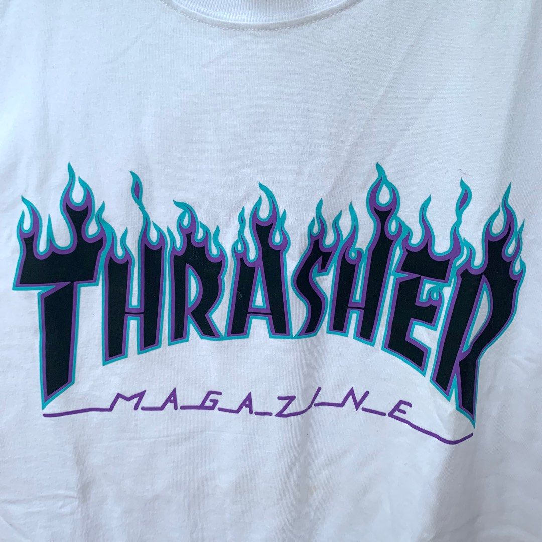 Women's Fashion Thrasher T Shirt Blue Flames Thrasher Flame