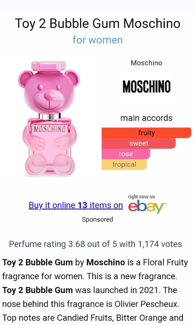 Toy 2 Bubble Gum Eau De Toilette 100ml by MOSCHINO Original Tester