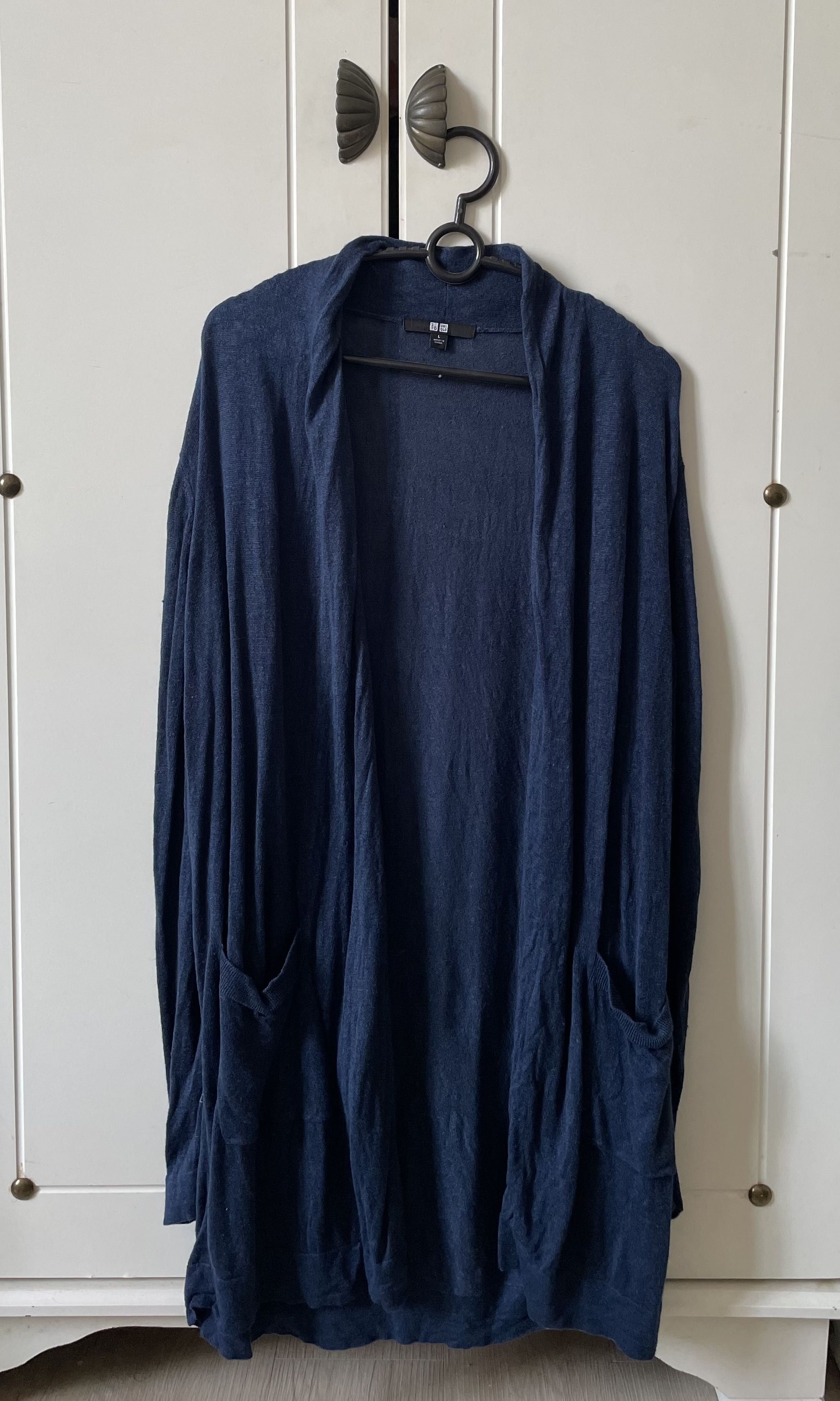 UNIQLO Navy Blue Linen Blended Long Sleeve Cardigan Women s