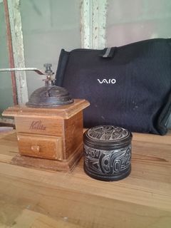 vintage coffee grinder with freebies