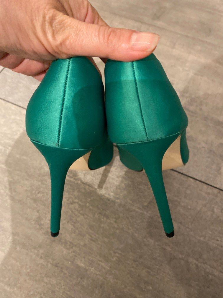 Zara pointed green satin heels, Women's Fashion, Footwear, Heels on