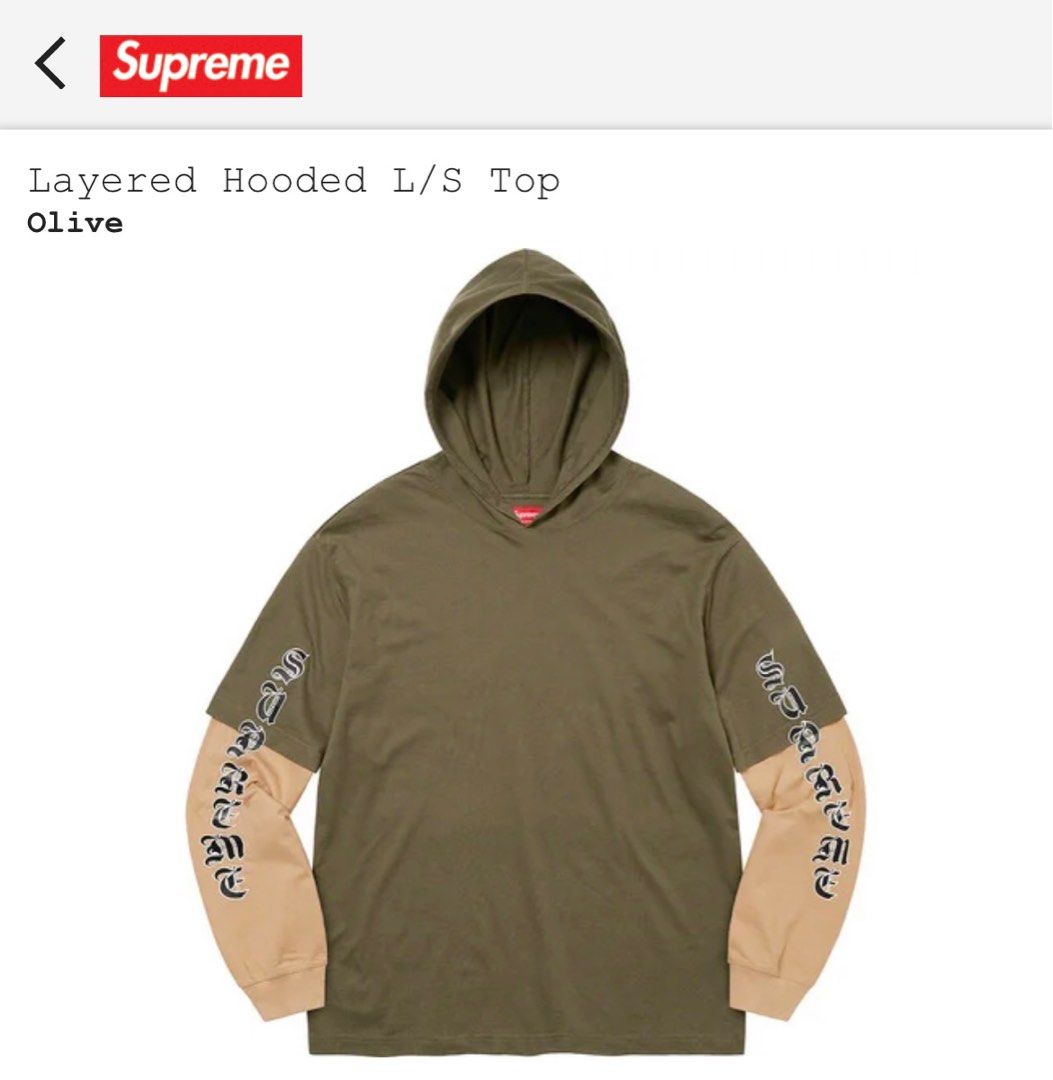 2022FW Supreme Layered hooded L/S top, 男裝, 上身及套裝, T-shirt