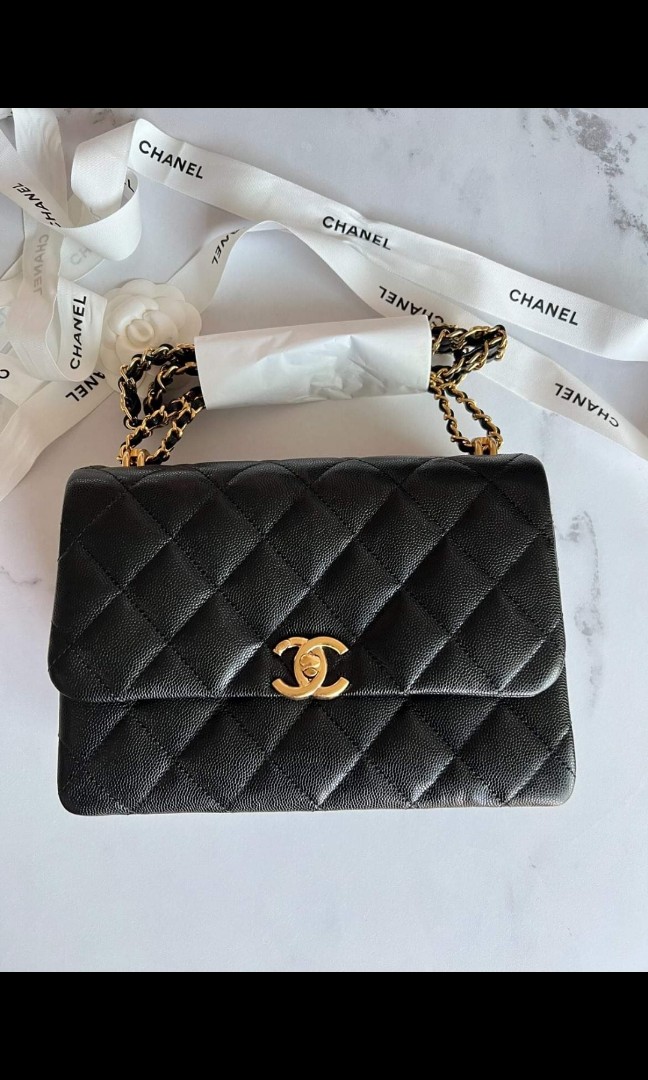 22k chanel coco first (23cm) small flap in black caviar, Luxury