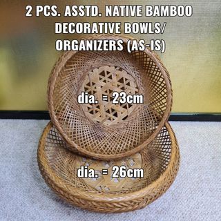 2 PCS. ASSTD. SIZE NATIVE BAMBOO DECORATIVE BOWLS/ORGANIZERS (AS-IS)