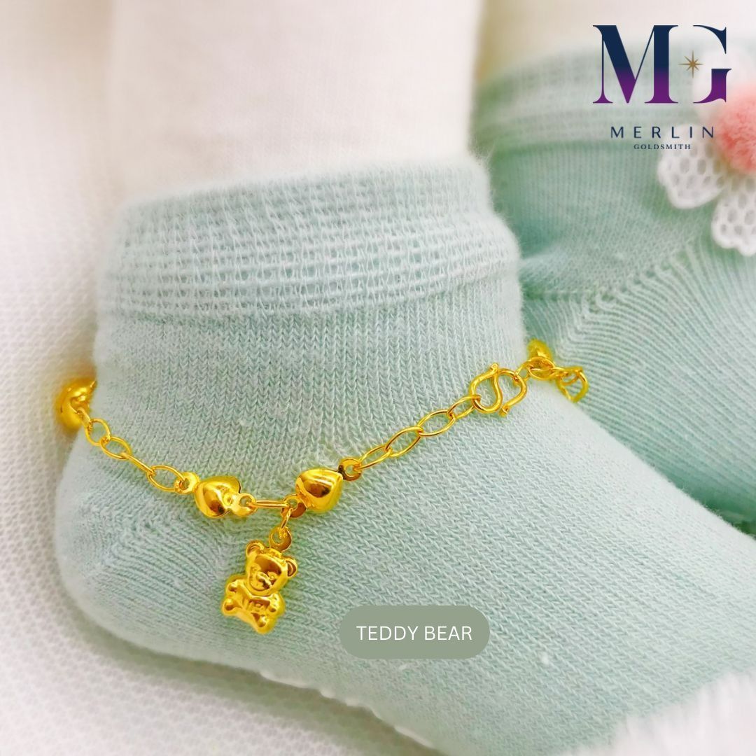 916 Gold Baby Anklet Lovely Happy Kids Series with Dangle Bell