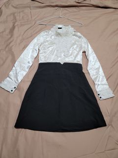 緞面拼接假兩件洋裝
