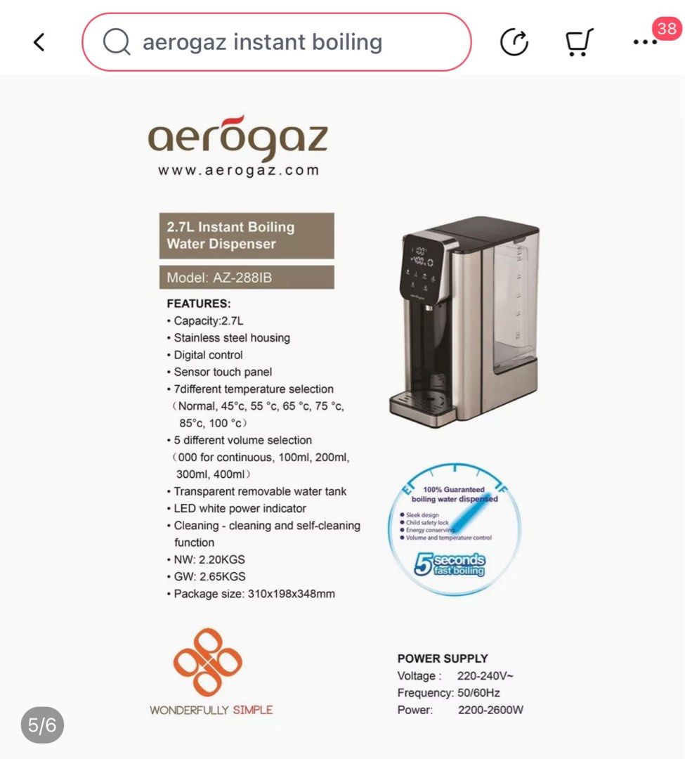 Aerogaz Instant Boiling Water Dispenser, TV & Home Appliances, Kitchen