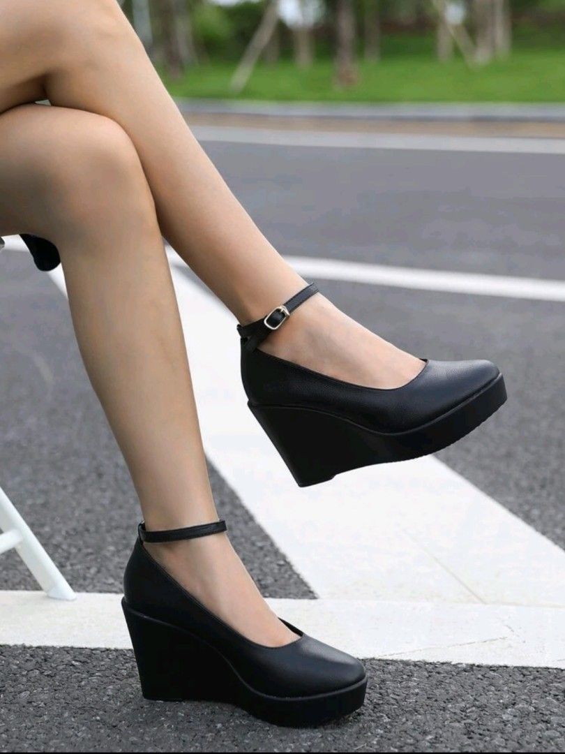 All black wedges with ankle strap outlet