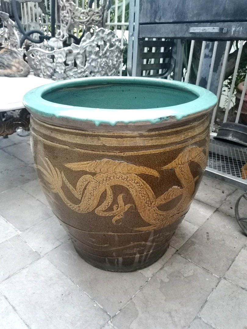 Antique Chinese Dragon Planters Martaban, Furniture & Home Living