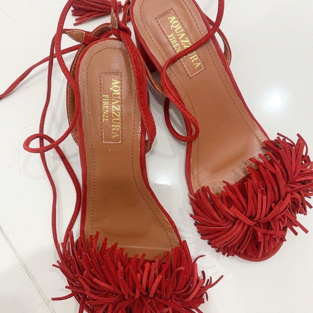 Red fringe deals block heels