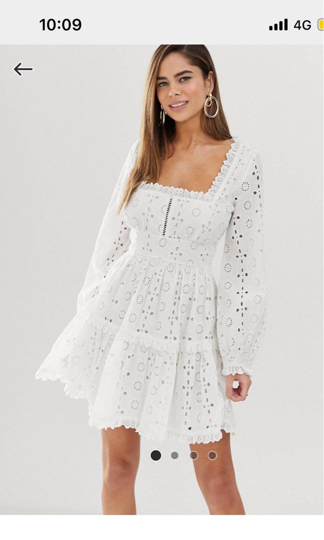 Asos design broderie square neck mini skater dress with lace trim