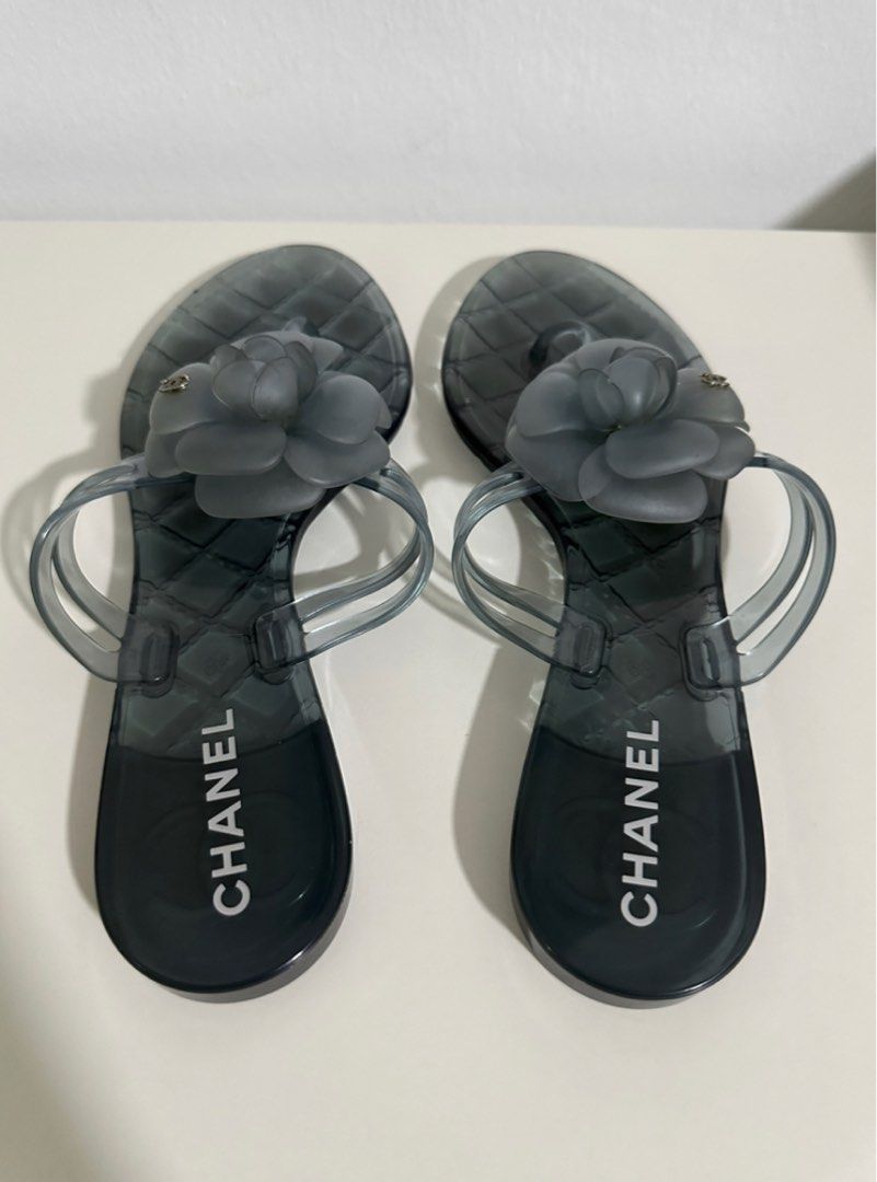 Authentic Chanel Camellia Jelly Rubber Plastic Sandals Slippers