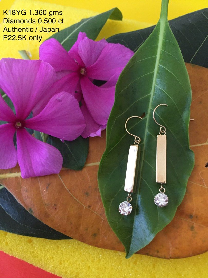 Authentic Dangling Diamond Earrings in K18 Yellow Gold (Category: Earrings) located in Manila. Submitted by vidap (Listing ID 1158831242, Image 3). Description: Diamond Dangling Earrings K18 Yellow Gold Authentic Brand New Source: Japan .