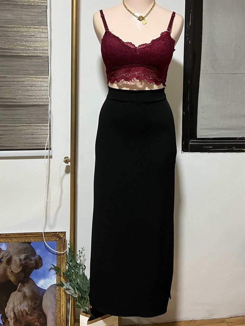 Hairy Black Semi Formal Skirt Set Front Split main image 1