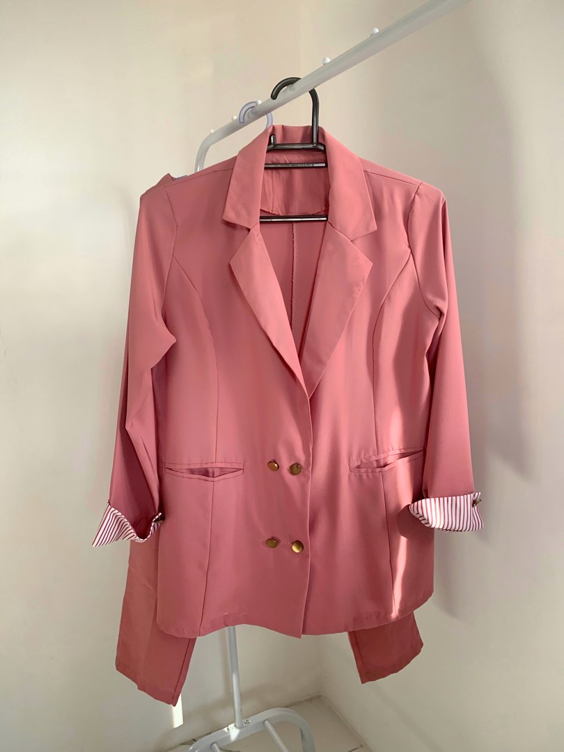 Blush Pink Pantsuit, Women's Fashion, Coats, Jackets and Outerwear on Carousell