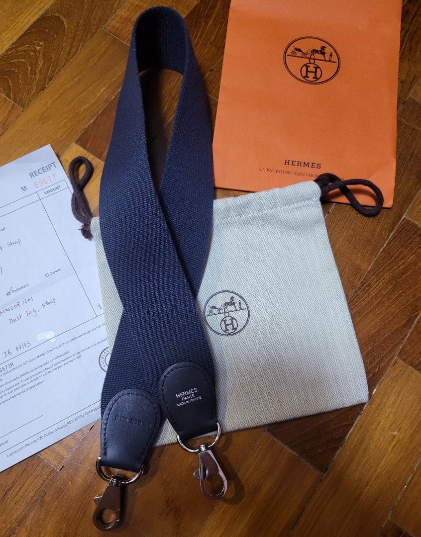 BN Authentic Hermes Bag Strap in Blue Nuit with SHW, Luxury, Bags