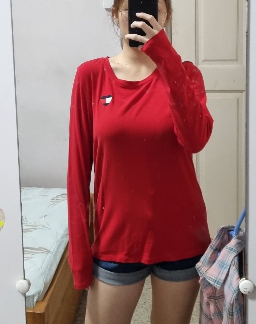 red tommy hilfiger shirt long sleeve
