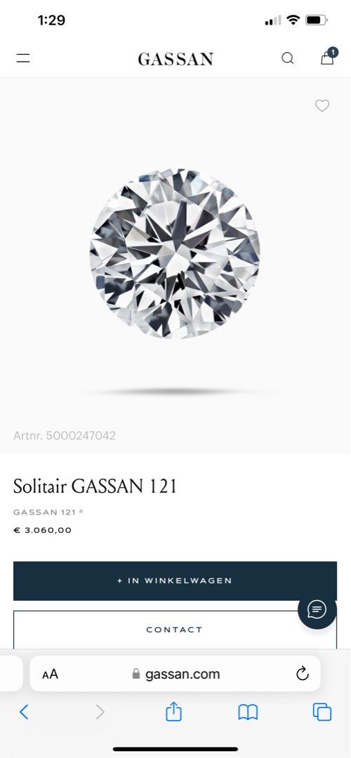 BNIB Diamond Solitaire GASSAN 121 Authentic diamond 0.42 carat