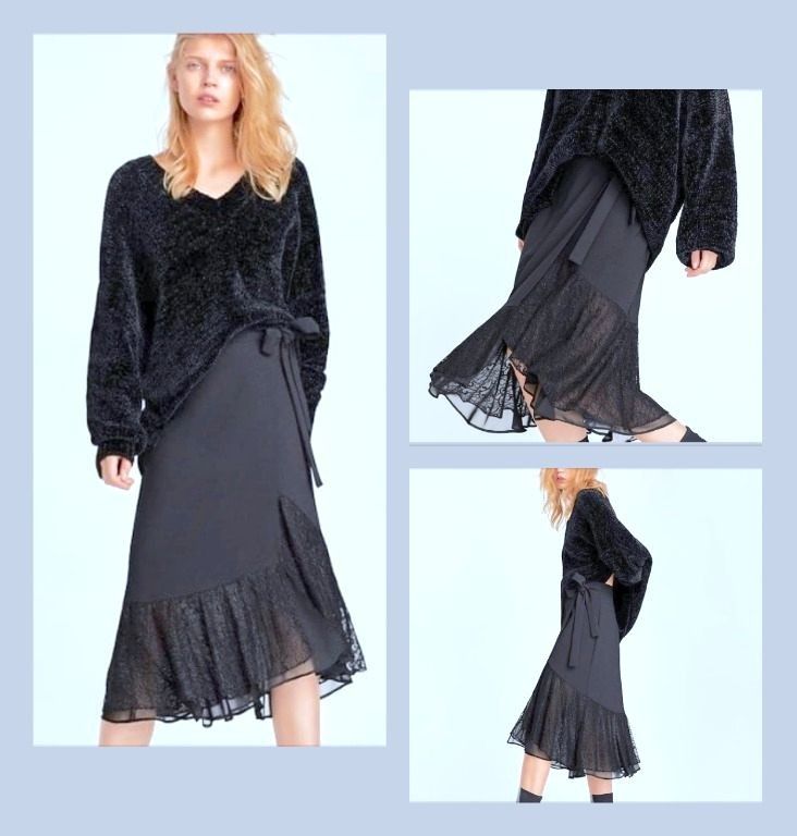 BNWT ZARA Black Lace Ruffled Wrap Skirt RRP 69.90 40