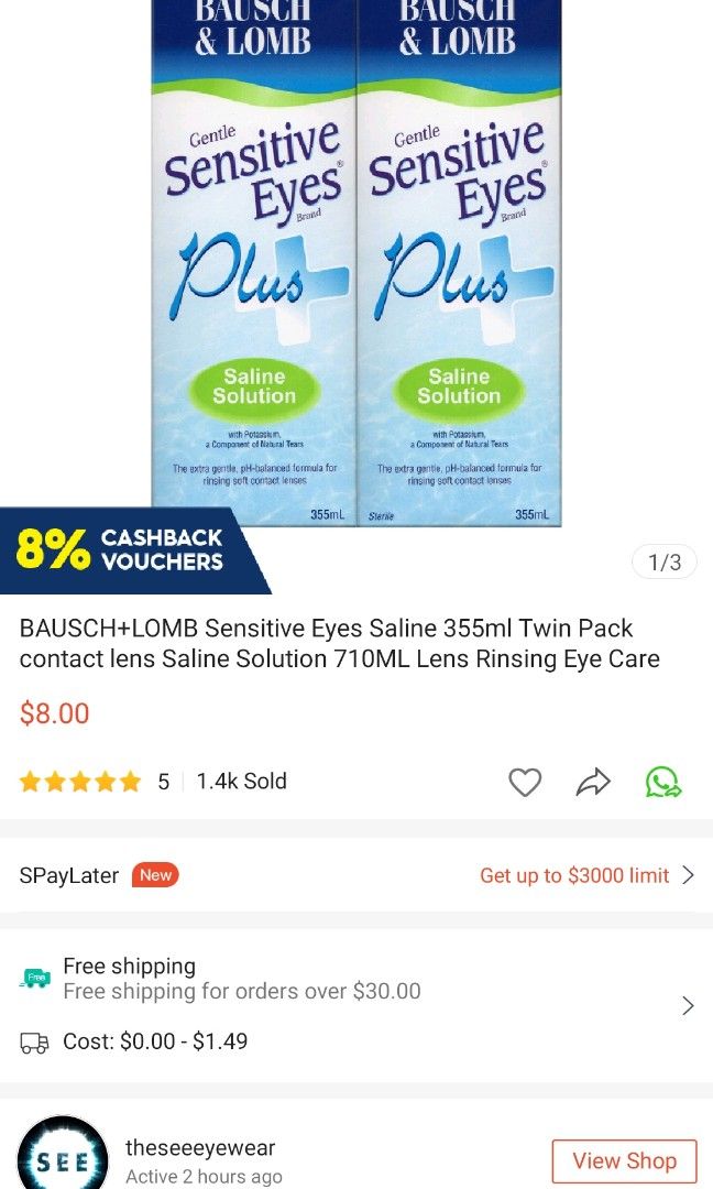 BRAND NEW Sensitive Eyes Saline 355ml contact lens Saline Solution
