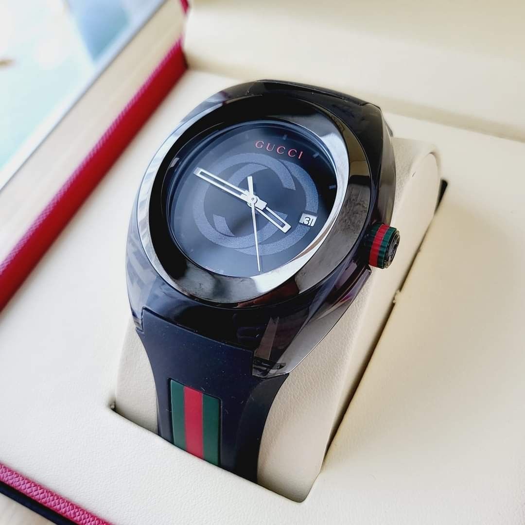 Unisex black swiss sync gucci striped rubber strap watch store