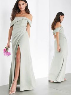 (Can customise) Illusion green off shoulder open slit elegant evening gown prom dress wedding dress Wedding gown