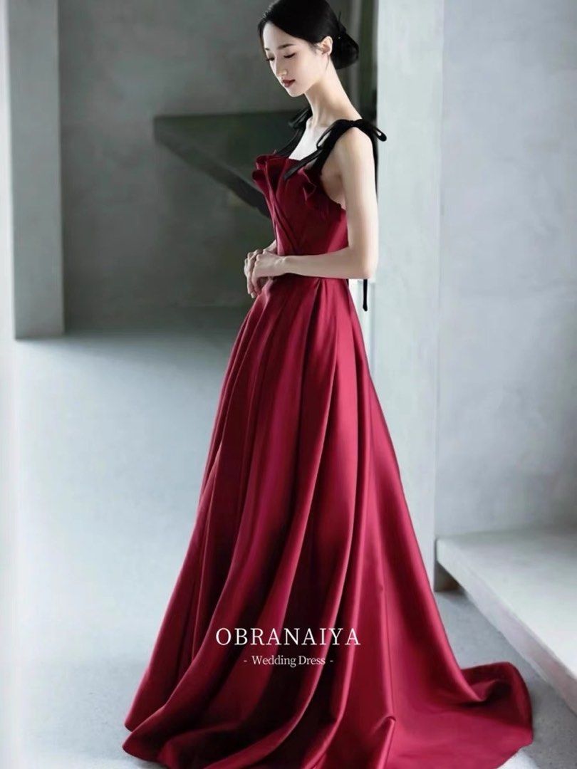Wine Red Satin Toast Clothing With A High-end Temperament main image 1