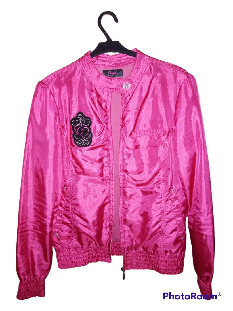 Original Candie's Girl Hot Pink Satin Jacket, Women's Fashion, Coats