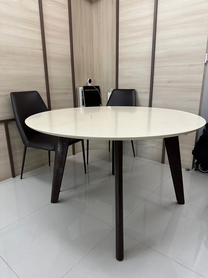 Cellini Kay Quartz Top Round Dining Table, Furniture & Home Living