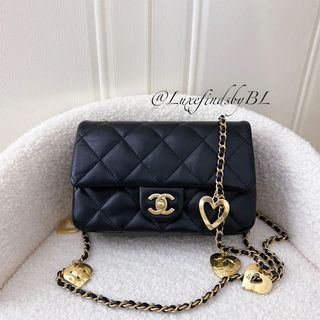 CHANEL Lambskin Quilted Mini Coco Charms Rectangular Flap Black