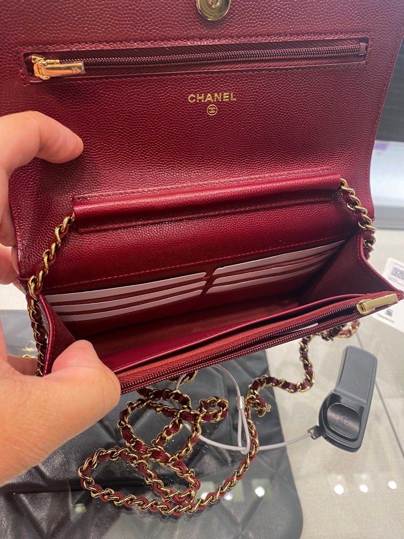 CHANEL Burgundy Caviar Leather Wallet on Chain WOC Bag 100